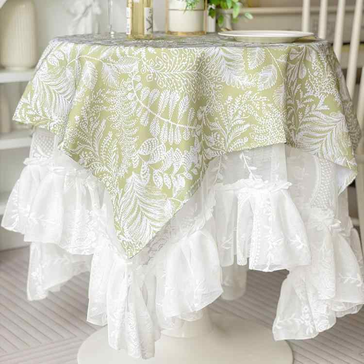 テーブルクロス フレンチ レース プリンセス風 エレガント レトロ調 カントリーテイスト ホワイト シアー 花柄 フリル 丸型 コーヒーテーブル 食卓用