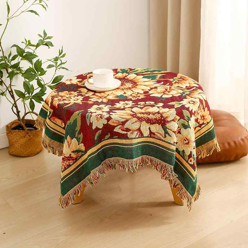 テーブルクロス 民族調 エスニック柄 花柄 アメリカンスタイル 円形テーブル カフェテーブル用 カバー ..