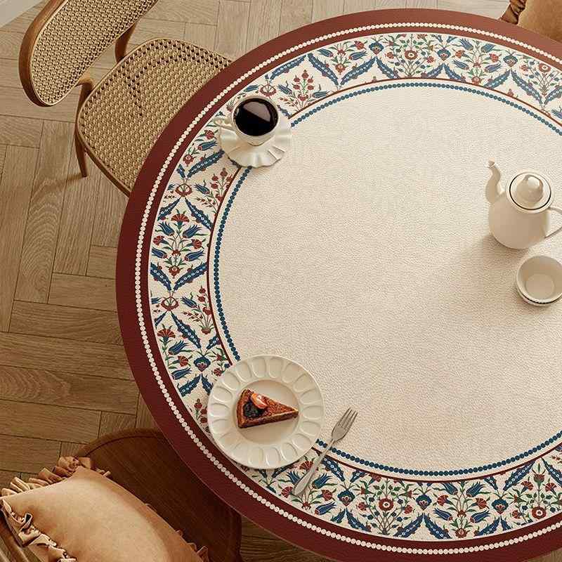 テーブルクロス 円形 アメリカン レトロ PUレザー 合皮 防水 防油 耐熱 断熱 防汚 拭くだけ お手入れ簡単 ダイニング 食卓 ローテーブル用 テーブルカバー