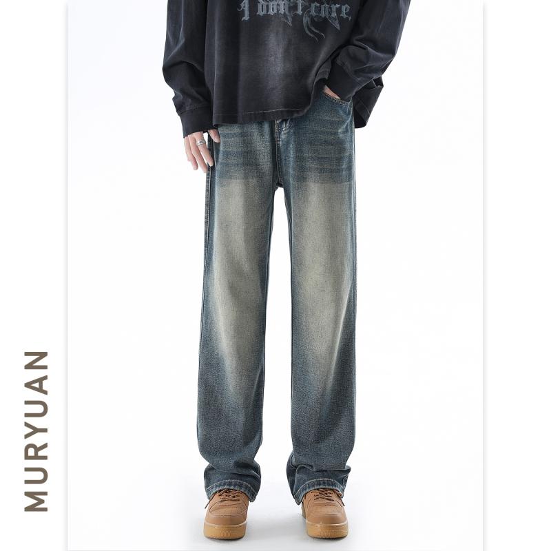 デニムパンツ メンズ ブーツカット レトロ ヴィンテージ風 脚長効果 着痩せ効果 ミドルウエスト ハイストリート アメカジ コットン カジュアル ストリート 春夏 ボトムス