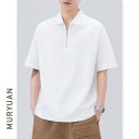Tシャツ メンズ 半袖 襟付き ジップアップ ポロシャツ 無地 ゆったり ルーズフィット カジュアル トップス 綿混 通気性 吸湿速乾 普段使い 夏