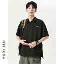 Tシャツ メンズ 速乾 半袖 襟付き ポリエステル 細格子 凹凸素材 ドロップショルダー ビッグシルエット ゆったり ルーズフィット アウトドア ワーク カジュアル 夏物 ブラック グレー カーキ