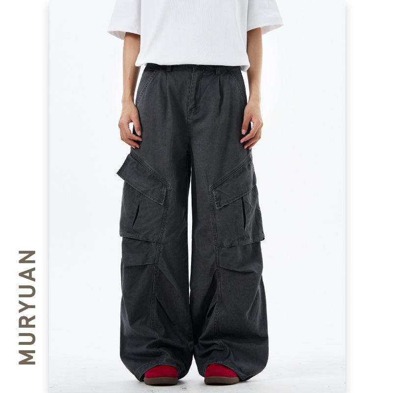 カーゴパンツ メンズ ワークパンツ アメリカンストリート 立体切り替えデザイン マルチポケット ウォッシュ加工 コットン ルーズフィット ストレート ロングパンツ カジュアル 通気性 耐久性 春夏