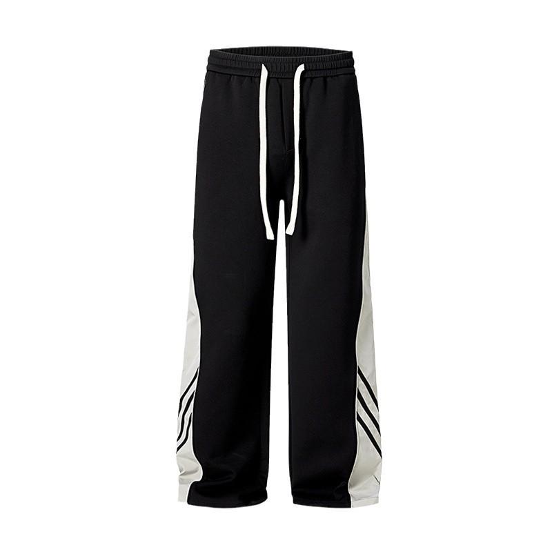 カジュアルパンツ メンズ ゆったり ルーズ ストレート ワイドパンツ 切り替え フロア丈 Aラインシルエット ストリートスタイル ポリエステル 秋冬 ブラック ブラウン