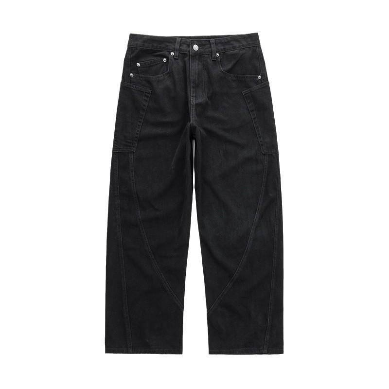 ・カテゴリ: メンズデニムパンツ・スタイル: ストリートカジュアル・シルエット: ルーズストレート・パンツ丈: フルレングス・ウエスト: ミッドライズ・フロント: ジッパーフライ・厚さ: 普通・主な素材: 綿・シーン: カジュアル・ディテール: マルチポケット・伸縮性: なし・加工: ウォッシュ加工、パッチワーク、切り替え・カラー: ブラック・サイズ展開: 28, 29, 30, 31, 32, 33, 34, 36, 38