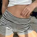 ホットパンツ レディース 甘辛スタイル シンプル ストライプ 配色切り替え スキニー ローライズ ニット ストレッチ ポリエステル モノトーン