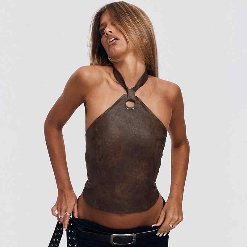 ビスチェ レディース トップス ホルターネック Oリング バックタイ オープンバック スリムフィット フ..