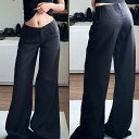 カジュアルパンツ レディース ローライズ ストレートシルエット フルレングス 細見え 無地 シンプル ベーシック ストリート ギャル系 欧米風 着回し抜群 夏 ブラック ポリエステル ノンストレッチ(4)
