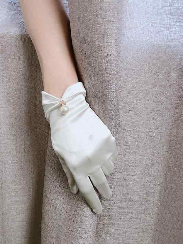 手袋 レディース ブライダル 結婚式 ウェディング 花嫁 ショート丈 サテン パール ラインストーン ビー..