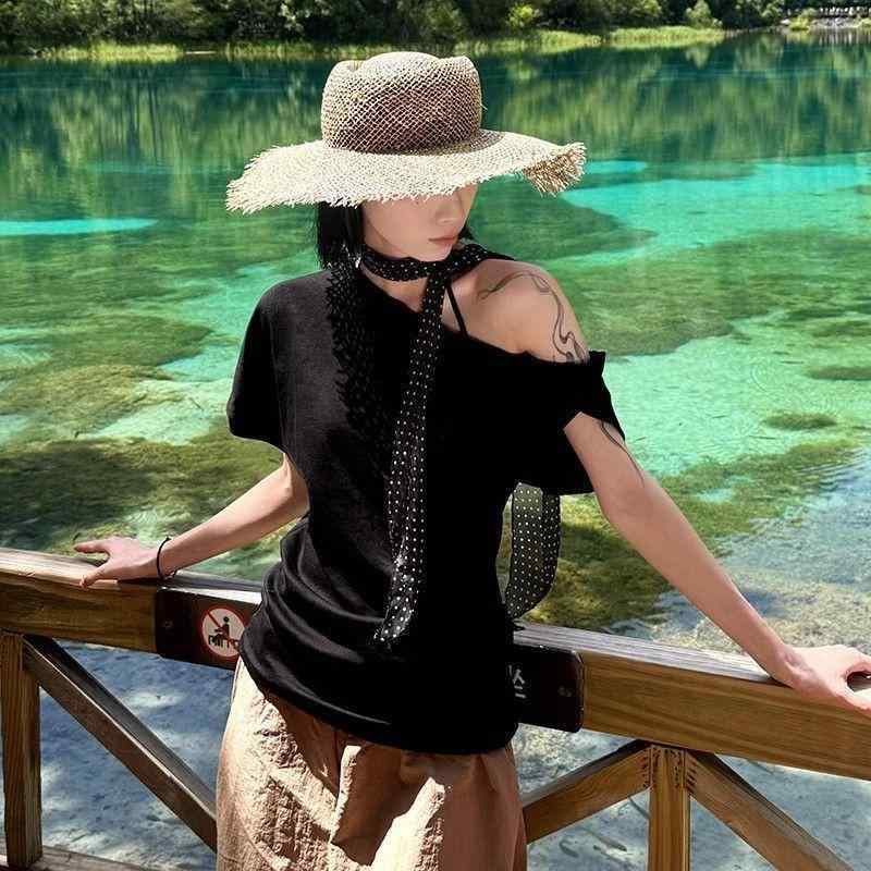 スカーフ レディース 春夏 韓国 ファッション インフルエンサー 通気性 薄手 軽量 ドット柄 黒 白 ポリ..