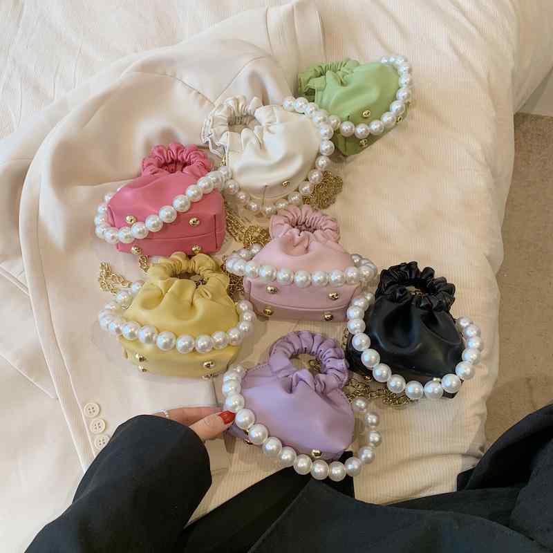 バッグ キッズ 女の子 パール パール ビーズ プリーツ チェーン ハンド ミニ ショルダーバッグ ポシェ..