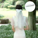 ウェディングベール レディース ショート丈 二層 ダブル リボン 蝶々結び 結婚式 入籍 前撮り ロケーション撮影 披露宴 挙式 森ガール系 ナチュラル フェアリー ハンドメイド ホワイト