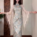 ショール レディース 春夏 レース 三角 薄手 シルク スカーフ 冷房対策 羽織り チャイナドレス パーティー フォーマル ドレス 漢服 結婚式 ベージュ ホワイト
