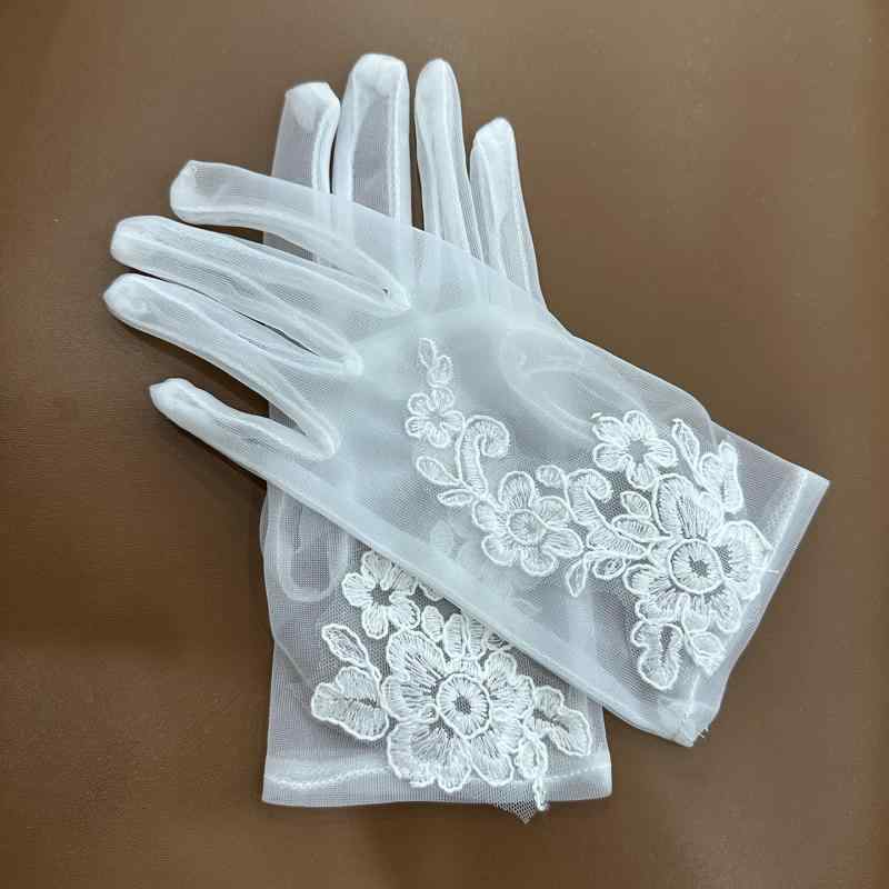 手袋 レディース ウェディンググローブ ショート丈 レース ホワイト エレガント ブライダルグローブ 結..