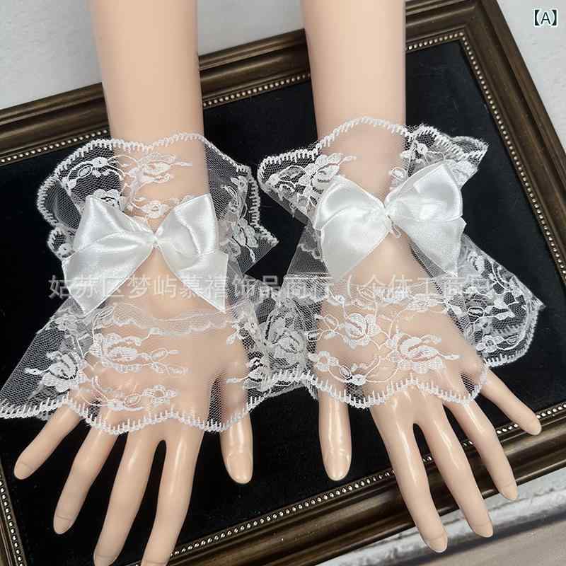 アームカバー レディース レース リボン チュール ショート丈 ブライダル ウェディング ロリータ 撮影 演出 イベント 発表会 舞台 コスプレ 小物 ホワイト ブラック エレガント フェミニン