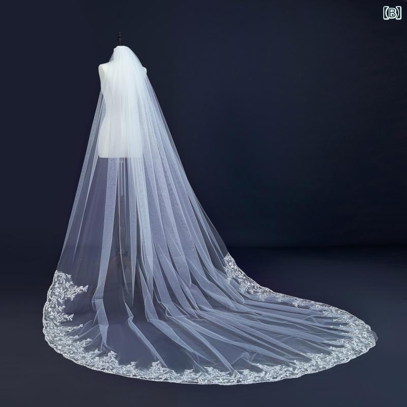おうち健康生活のウェディングベール レディース 上品 エレガント 豪華 ロング 大聖堂 結婚式 ブライダル 花嫁 花柄 レース 欧米風 チュール 純白 オフホワイト｜アングル3