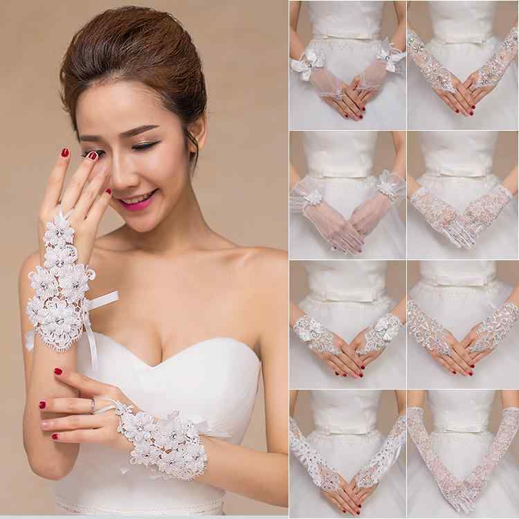 グローブ レディース フィンガーレス 指なし レース ビーズ パール 透かし装飾 ウェディング ブライダ..