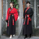 漢服 メンズ レディース 中国風 古典風 武侠風 剣士 コスプレ 衣装 大きいサイズ ゆったり ワイドスリーブ 舞台 イベント 仮装 ブラック 再生繊維 春秋