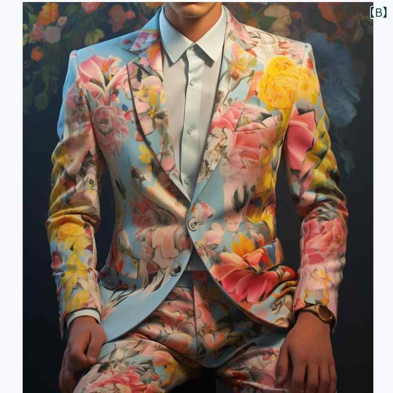 スーツ メンズ 3Dデジタルプリント ステージ衣装 ジャケット 光沢感 キラキラ パーティー イベント クラブ ダンス 演出服 男性用 ポリエステル スリムフィット