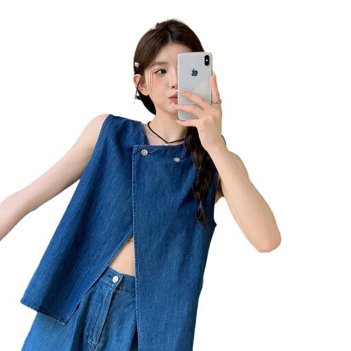 デニムセットアップ レディース 小柄さん向け 甘辛ミックス 春夏 カジュアル 前後2WAY ノースリーブ ショートパンツ スタイルアップ コットン デニムセットアップ レディース 小柄さん向け 甘辛ミックス 春夏 カジュアル 前後2WAY ノースリーブ ショートパンツ スタイルアップ コットン