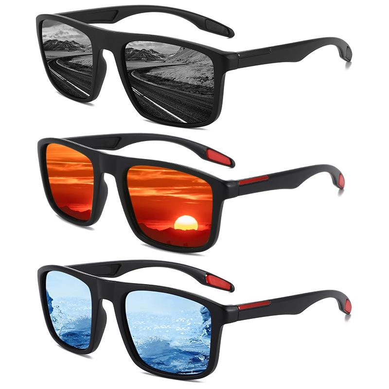 サングラス 男女兼用 偏光レンズ スポーツ サイクリング ドライブ 運転 アウトドア 釣り 旅行 レジャー UVカット 紫外線対策 スクエアフレーム 軽量 TACレンズ PCフレーム ファッション小物 ブラック ブルー系