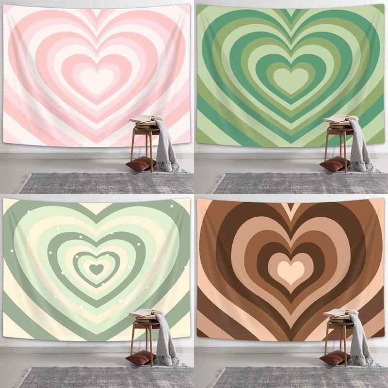 タペストリー かわいい ピンク ハート柄 プリント ウォールデコレーション 壁掛け 背景布 インテリア リビング 寝室 部屋 寮 子供部屋 ポリエステル 長方形 モダン シンプル