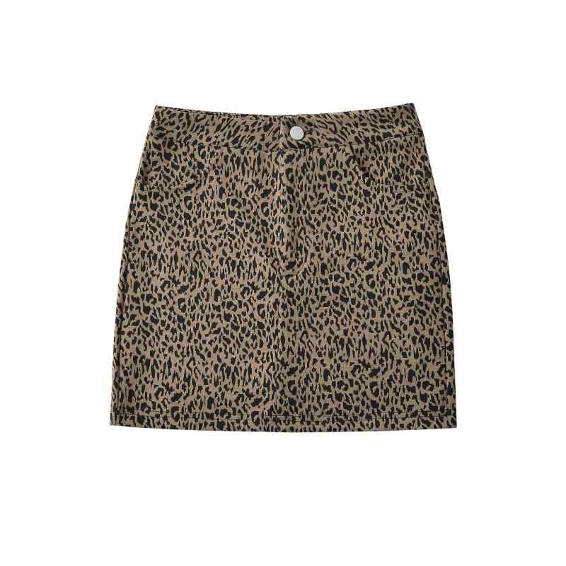 スカート レディース レトロ ヒョウ柄プリント 夏物 欧米風 セクシー ストリート ハイウエスト タイト Aライン ショート丈 インナーパンツ付き スパンデックス