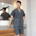 サウナスーツ レディース メンズ 麻 綿 スチームウェア リラックスウェア 浴衣 マッサージ 大きいサイズ ゆったり 上下セット ペア カップル 春夏