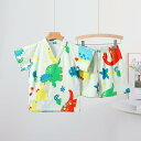 パジャマ ルームウェア 子供用 キッズ 男女兼用 サウナウェア 入浴着 バスローブ かわいい プリント 綿 コットン 半袖 ショートパンツ 春夏 恐竜柄 フラミンゴ柄 お風呂上がり