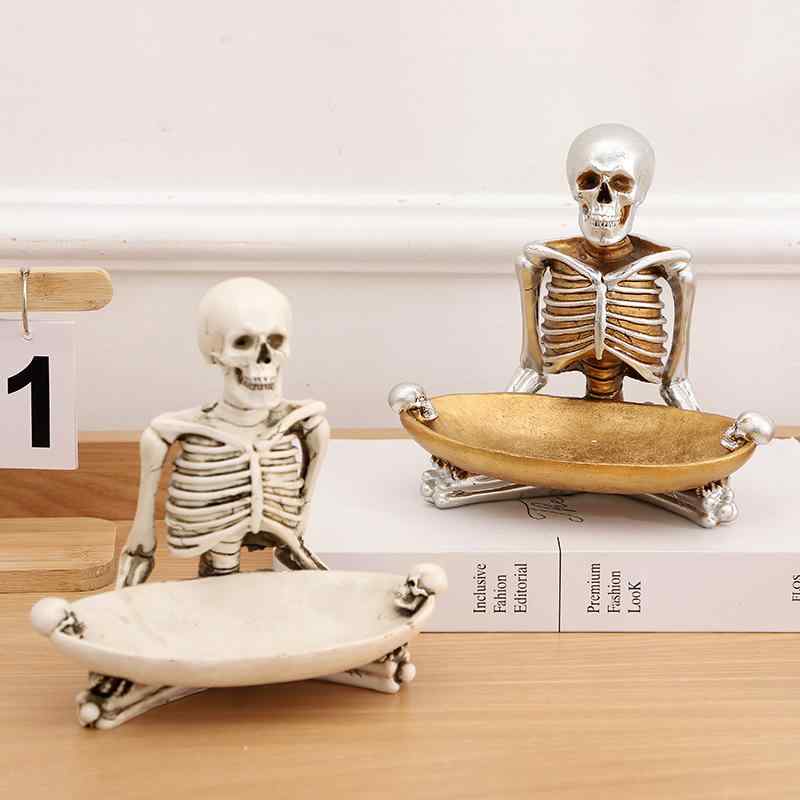 インテリア雑貨 スカル ドクロ 置物 玄関 鍵収納ボックス 小物入れ 樹脂製 オブジェ ハロウィン 装飾 ホワイト ゴールド 欧風