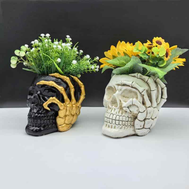 植木鉢 スカルヘッド ドクロ 頭蓋骨 プランター ガーデニング 庭 屋外 ハロウィン オブジェ 置物 工芸品 リアル 樹脂製
