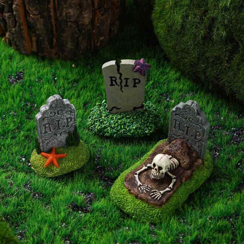 ハロウィン オブジェ 墓石 プランター 樹脂製 レジン ミニチュア ガーデンデコレーション ダークグレー ヨーロピアン ゴシック 庭 玄関 インテリア飾り