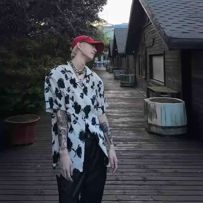 シャツ メンズ ヴィンテージ風 接触冷感 開襟 半袖 ハワイアン バロック柄 総柄 ゆったり ルーズフィッ..