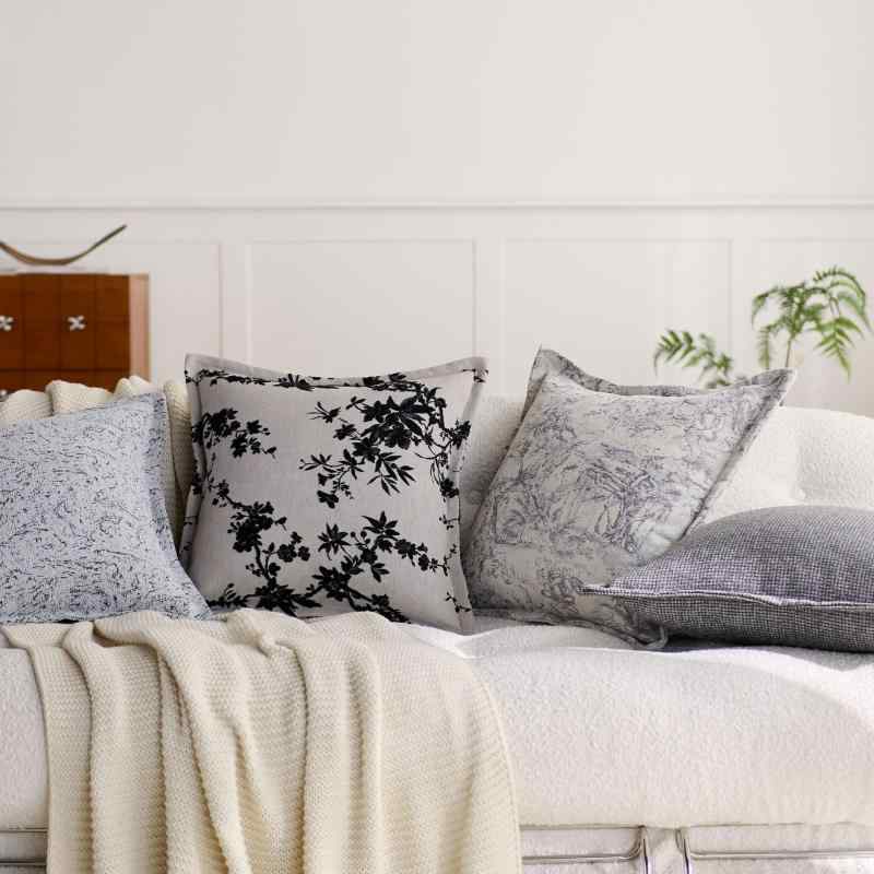 クッションカバー 北欧風 インスタグラム風 ソファ リビング ジャカード織り シェニール リネン ウール..