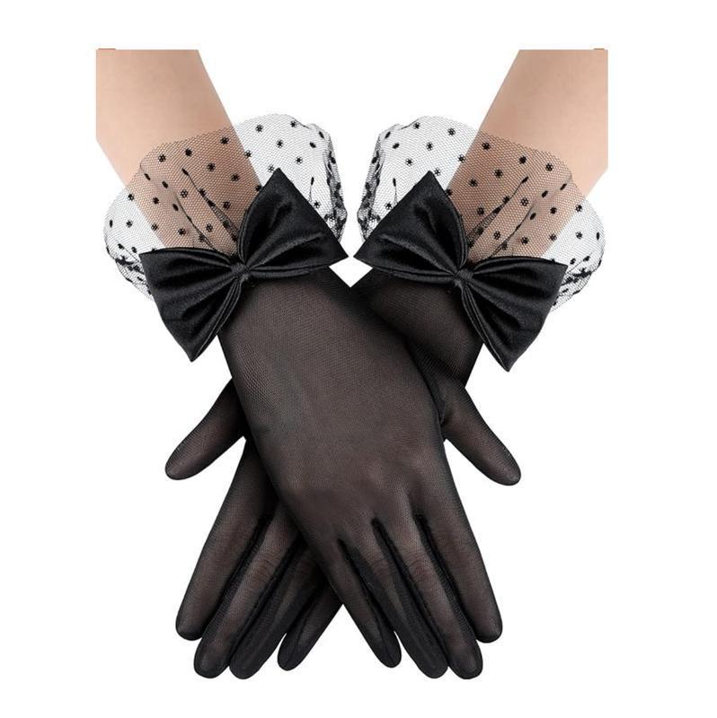 手袋 レディース レース 結婚式 ウェディング ティーパーティー お茶会 リボン ショート丈グローブ 透..