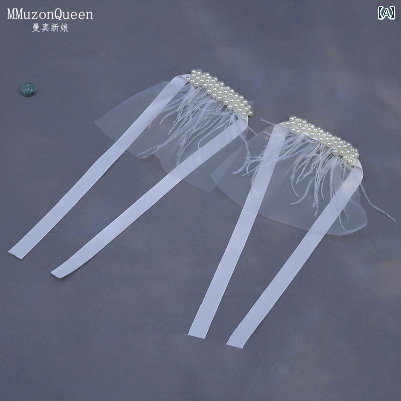 グローブ レディース パール リボン メッシュ 羽毛 ロング ウェディング 結婚式 披露宴 二次会 ブライ..