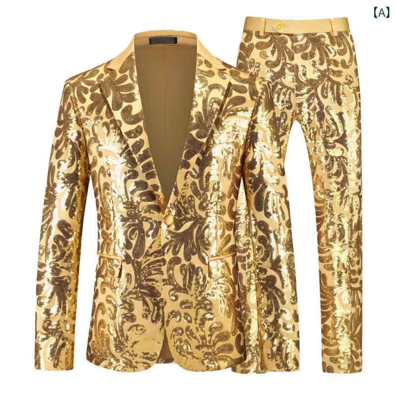 スーツ メンズ 光沢 箔押しプリント ツーピース セットアップ スリムフィット 舞台衣装 司会 礼服 フォーマル 結婚式 パーティー イベント 発表会 アセテート混紡