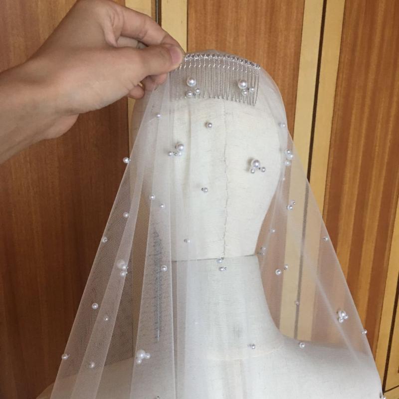 花嫁 ベール ブライダル ウェディング シングルレイヤー オフホワイト チャペル ロング丈 チュール ビ..