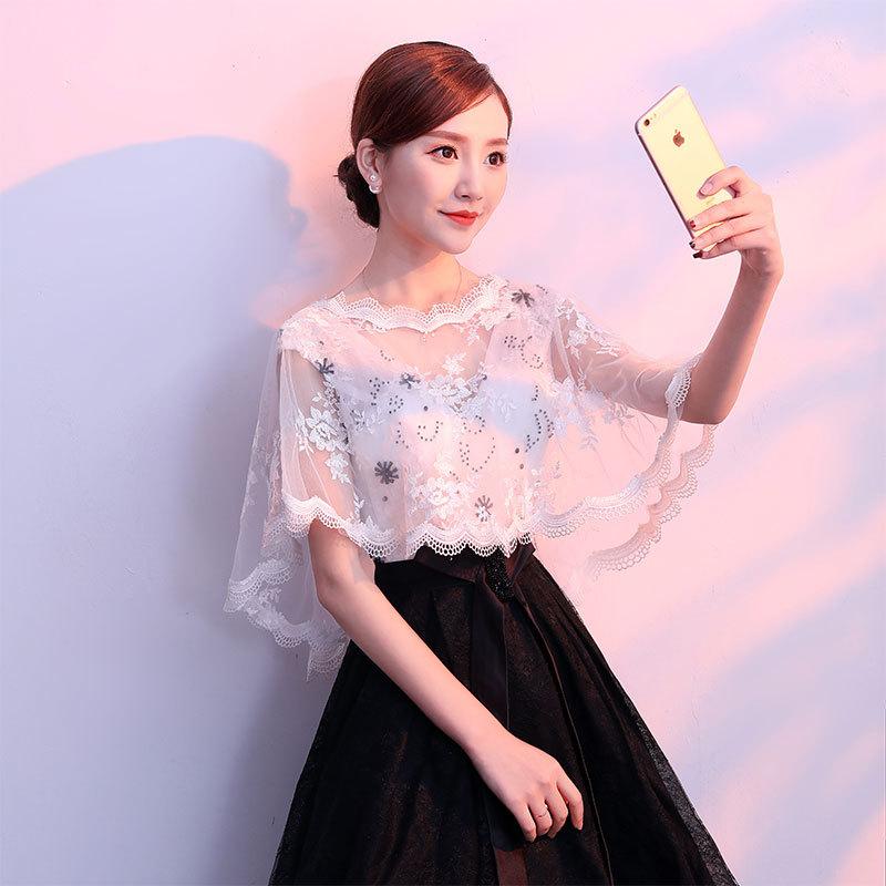 ショール レディース ウェディング ブライダル レース 花柄 刺繍 二の腕カバー 体型カバー ゆったり プラスサイズ ホワイト フォーマル パーティー ドレス 羽織り ポリエステル