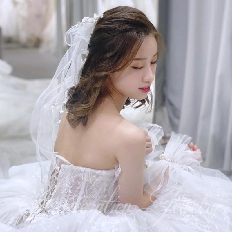 ヘッドドレス レディース ブライダルベール ウェディングベール 韓国 ナチュラル エレガント 上品 2層..