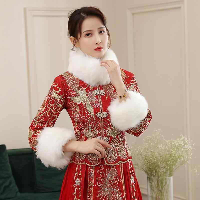 ショール レディース チャイナ風 レトロ 結婚式 ブライダル フェイクファー襟 フェイクファー袖 ケープ..