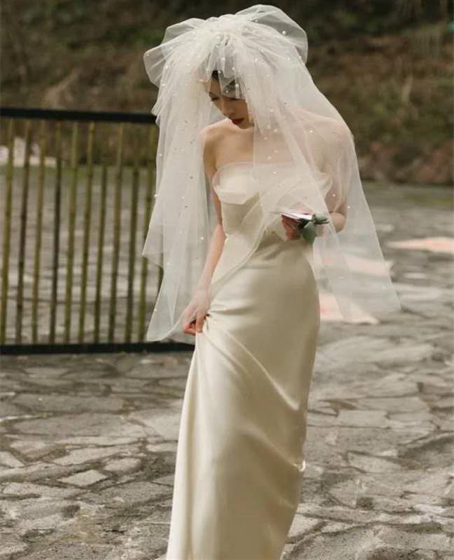 ウェディングベール 女性用 パール ラインストーン クリスタル 多層 クラシカル ボリューム ハンドメイ..