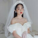 ウェディングベール レディース ブライダル ヘッドドレス 花嫁 撮影用 前撮り 韓国 シンプル フェアリー 可憐 フラワーモチーフ 布製 ホワイト ミドル丈 髪...
