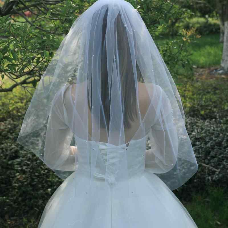 ヘアアクセサリー 花嫁 ウェディング ベール ショート丈 シングル パール装飾 シンプル レトロ ナチュ..