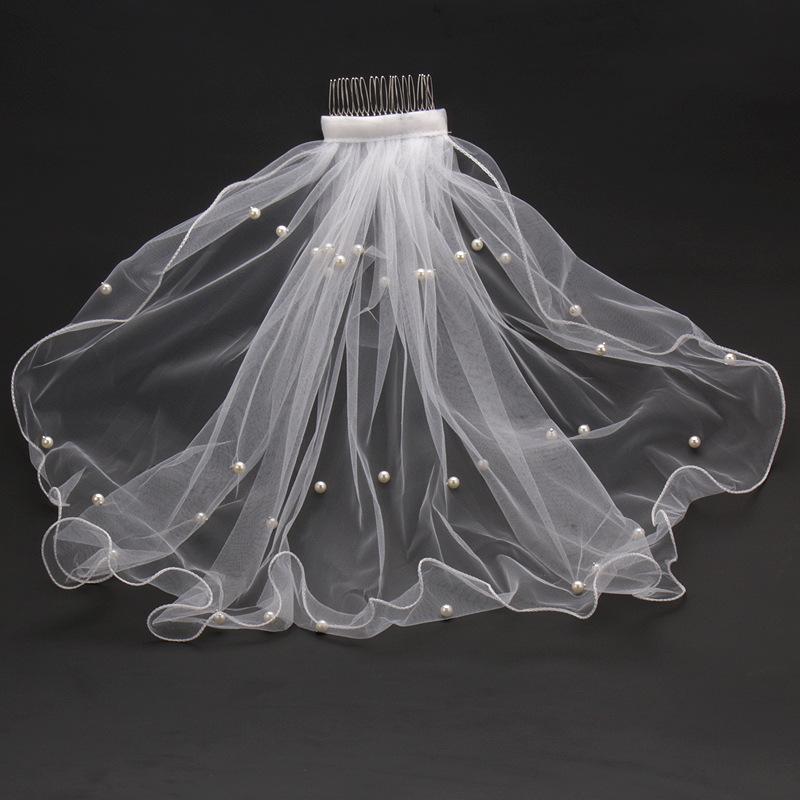 ウェディングベール レディース パール ビーズ装飾 ハンドメイド ヘッドドレス リーフモチーフ エレガ..