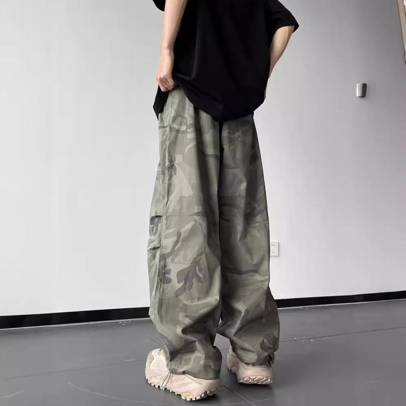 Cargo Pants - パラシュートパンツ メンズ ナイロン 速乾 迷彩 ゆったり ワイド 登山 アウトドア 秋冬 アメリカンカジュアル ストレート カーゴ ポリエステル ストレッチ 普段使い