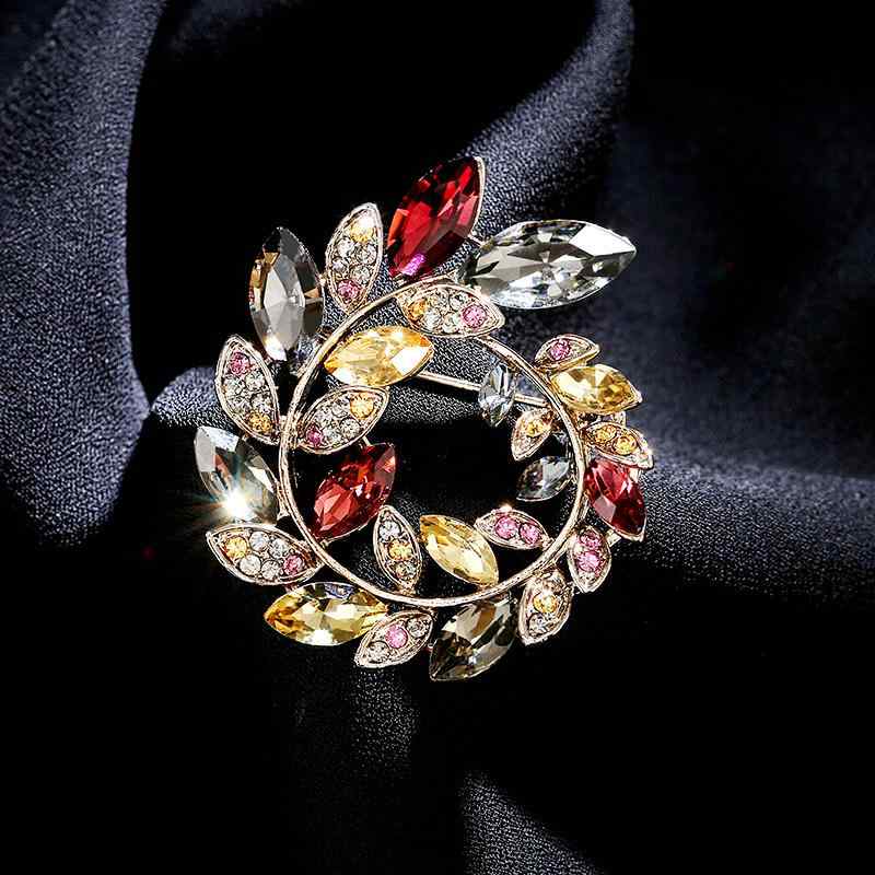 ブローチ レディース 女性用 レトロ エレガント 高級感 オリーブの枝 リーフモチーフ クリスタル ラインストーン 上品 気品ある 合金製 フォーマル 結婚式 パーティー スーツ ジャケットアクセサリー