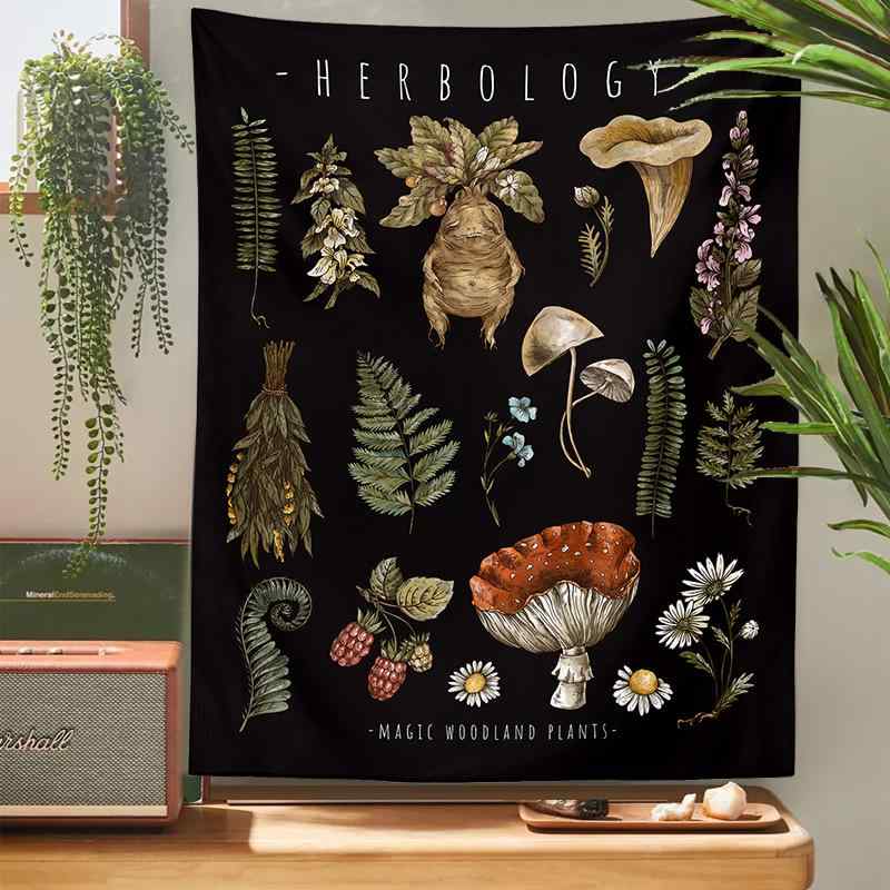 タペストリー レトロ マジカル キノコ 魔女の手 マンドラゴラ 植物柄 ボタニカル 北欧デザイン ポリエステル製 リビング 寝室 子供部屋 ウォールアート 壁掛け インテリア 雑貨