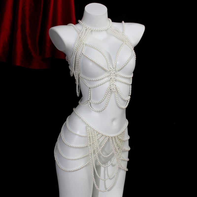 ボディチェーン レディース 華麗 高級感 模造パール ショルダー チェスト ウエスト チェーン セット パ..