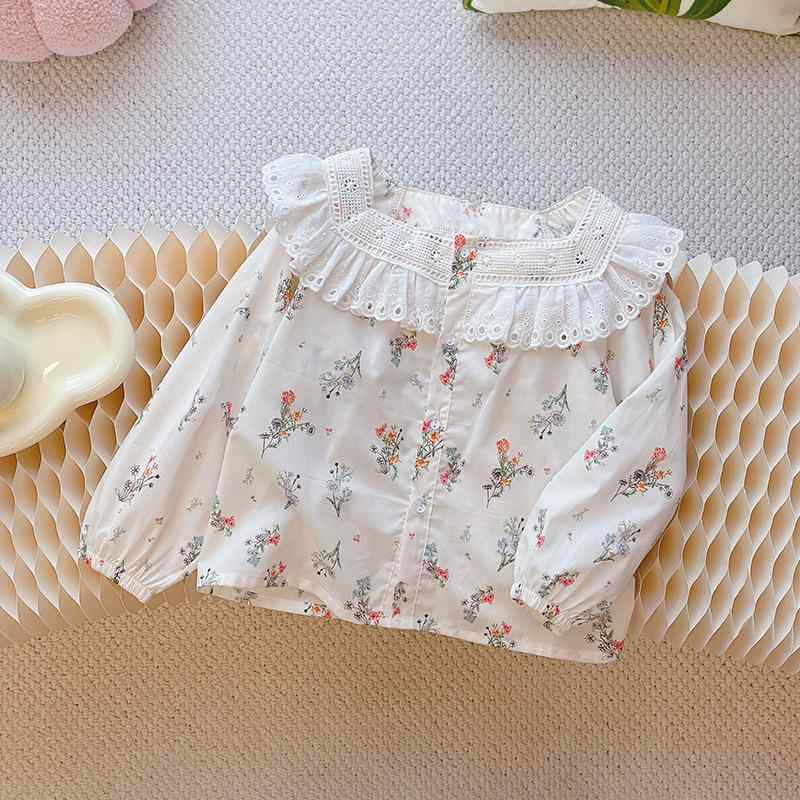 ブラウス 女の子 キッズ 綿 レース 花柄 ドールブラウス 長袖 韓国 かわいい 普段使い お出かけ 秋冬